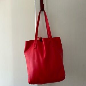 NWT J. Crew Red Leather Tote with zippered insert
